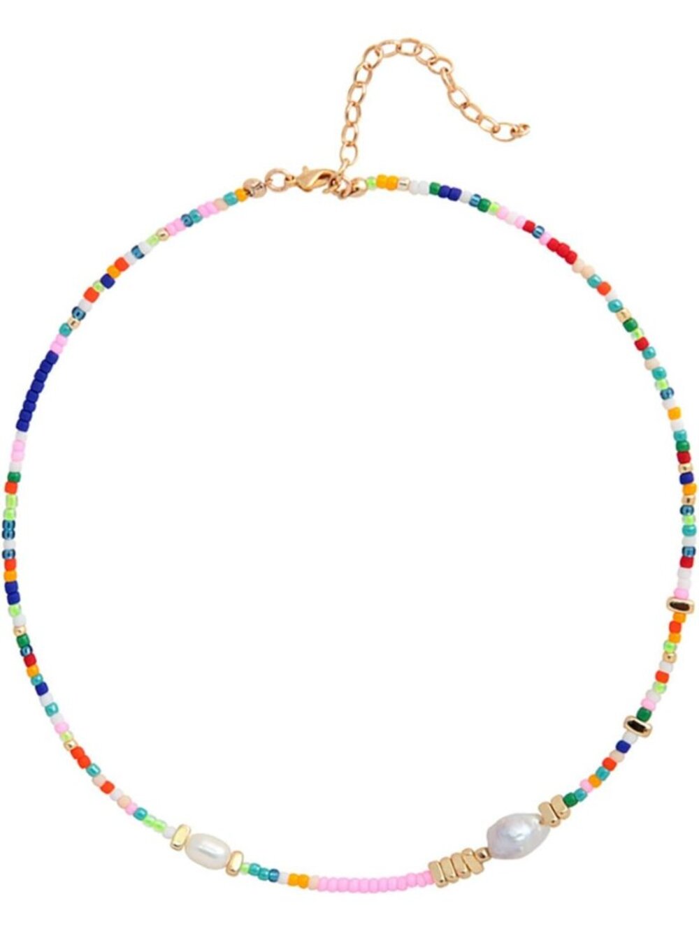 Wellike Freshwater Pearl Beaded Necklace for Women Handmade Boho Colorful Glass